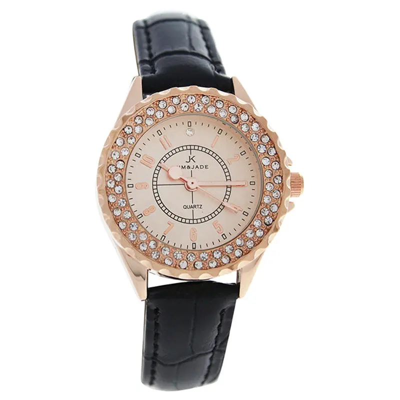 Kim & Jade 2033L-GPBLGP Rose Gold/Black Leather Strap Watch by Kim & Jade for Women - 1 Pc Watch