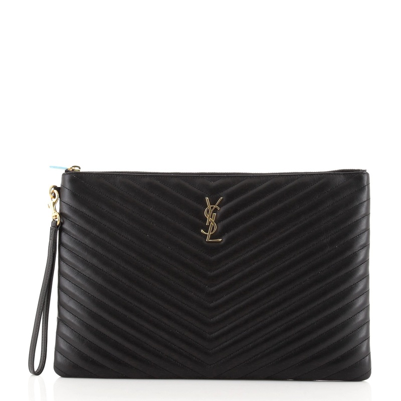 Classic Monogram Wristlet Pouch Matelasse Chevron Leather Large S744816671046