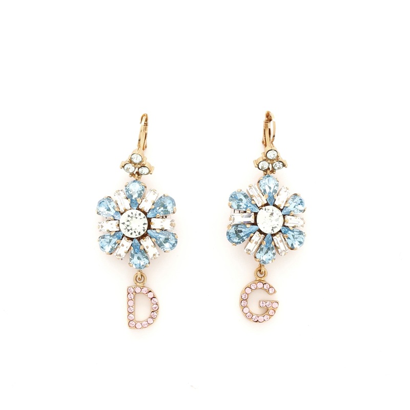 Flower DG Drop Earrings Crystal and Metal