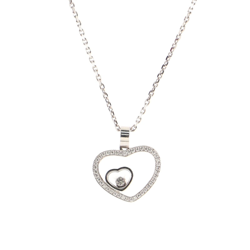 Happy Diamonds Heart Pendant Necklace 18K White Gold with Diamonds S744816636400